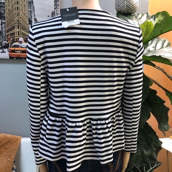 TopShop Striped Collarless Flounce Hem Jacket - Picture 5 of 7
